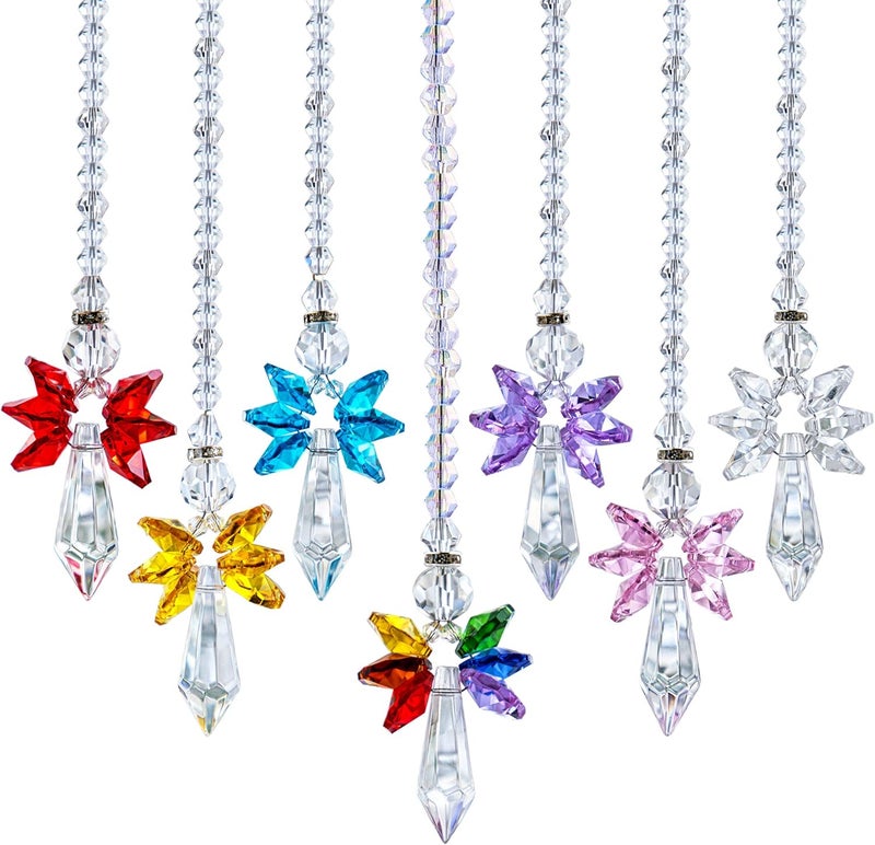 QFkris 7pcs Rainbow Guardian Angel Crystal Suncatcher for Home/Car Decoration & Porch Decor & Hangings Crystal Glass Ornament - Image 1