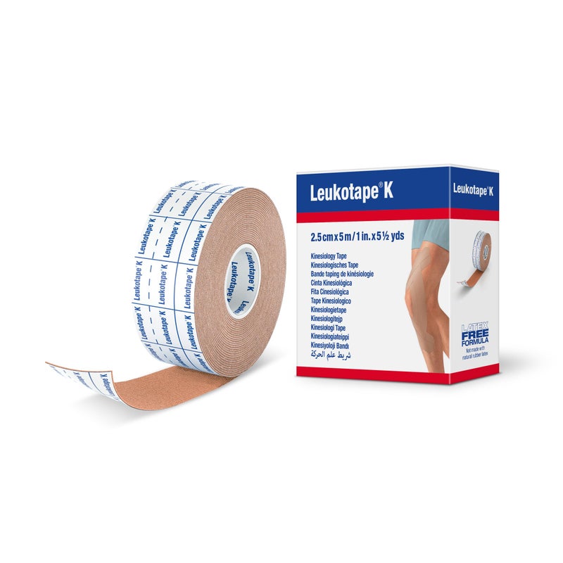 Leukotape K Kinesiology Tape – Water-Repellent, Skin-Friendly, Stays in Place for up to 9 Days - 1in x 5 yds, Tan - Image 1