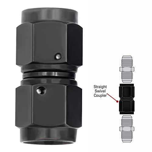 CNRAQR 6AN Female to 6AN Female Straight Swivel Coupler Fitting Adapter 9/16-18UNF Thread Aluminium Anodized Black 2PCS - Image 3