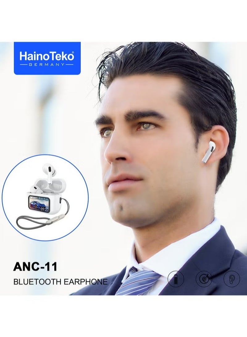 Haino Teko ANC-11 Bluetooth Earphones | Real Active Noise Cancellation | Digital Display | Deep Bass & Clear Microphone | Touch Controls | App Support | Long Battery Life | Compatible with Android & iOS - Image 3