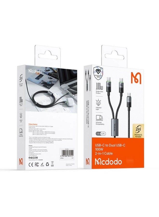 MCDODO CA 6740 2 in 1 USB C Cable 100W Fast Charging 1.5M  Black - Image 5