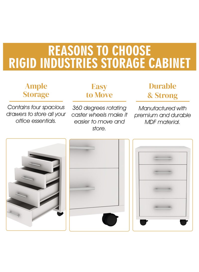 RIGID Four Drawer Mobile Pedestal Storage Unit Beige 56x40x50cm  - Image 4