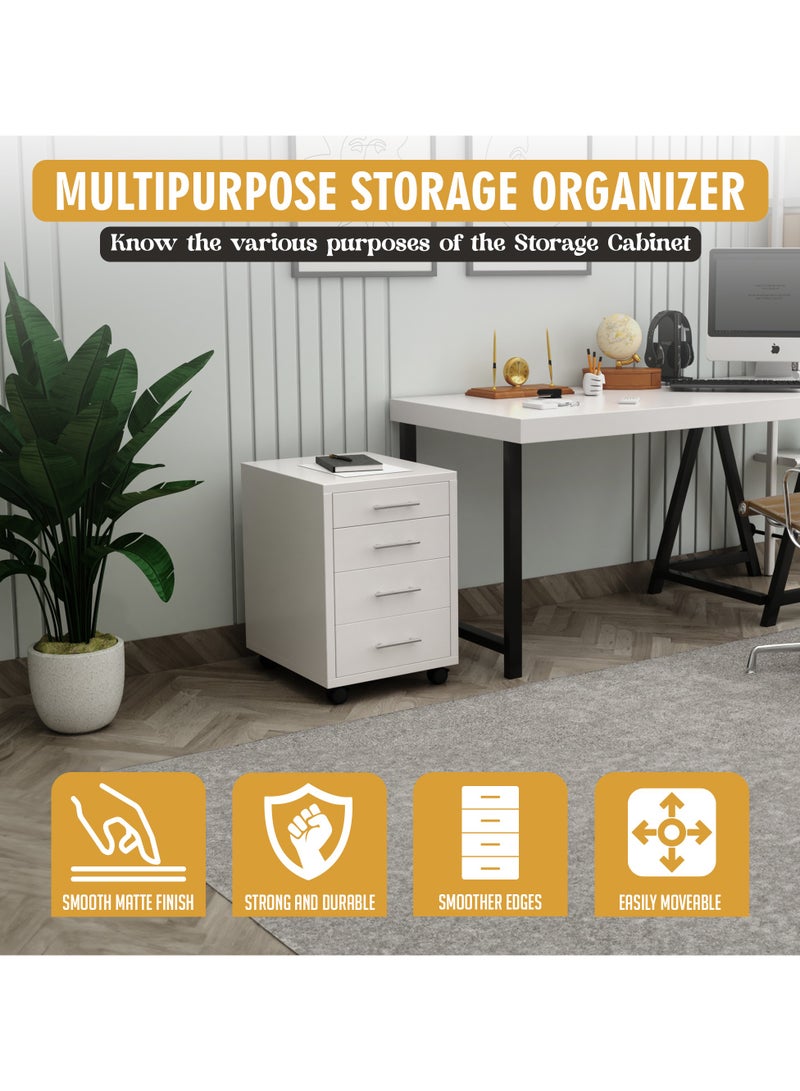 RIGID Four Drawer Mobile Pedestal Storage Unit Beige 56x40x50cm  - Image 5