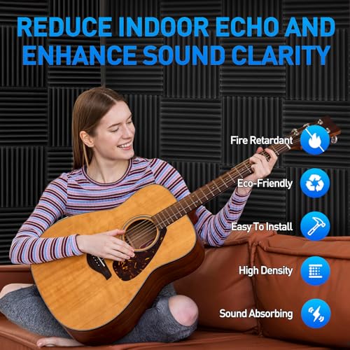 Focusound 120 Pack Acoustic Foam Panels 1" x 12" x 12" Sound Proof Foam Panels Soundproofing Noise Cancelling Wedge Panels for Home Office Recoding Studio with 600 PCS Double-Side Adhesive - Image 3
