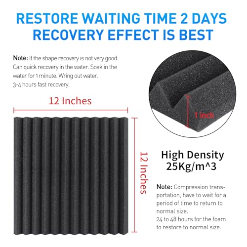 Focusound 120 Pack Acoustic Foam Panels 1" x 12" x 12" Sound Proof Foam Panels Soundproofing Noise Cancelling Wedge Panels for Home Office Recoding Studio with 600 PCS Double-Side Adhesive - Image 5