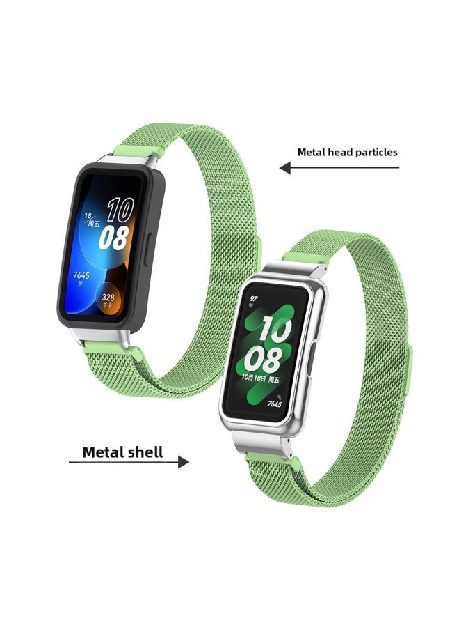 Generic - For HuaweiBracelet 10 Strap For HuaweiBand987 Glory Bracelet Universal Wristband Milanese Strap-Color:37# Milan Matcha Green-Specifications:Applicable To For HuaweiBand 10/9/8/7 Generation (with Metal Case) - Image 1