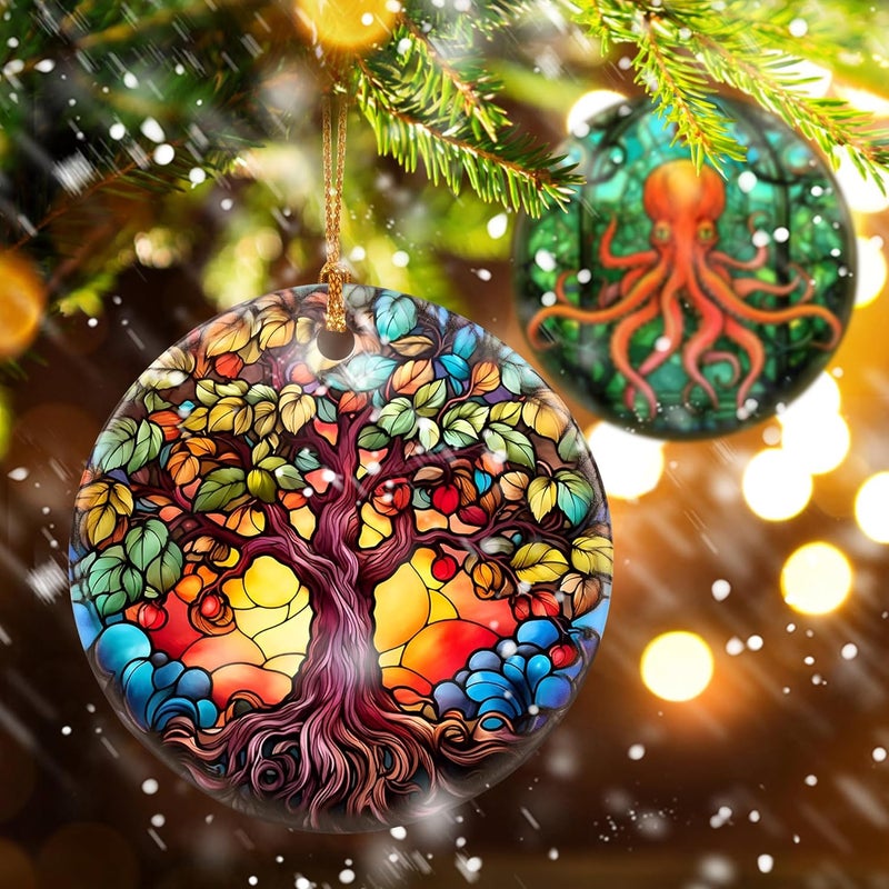 Touber Christmas Ceramic Ornament, Holiday Decoration, Heirloom Keepsake, Round, Gift Exchange, Tree of Life, Unisex-Adults - Image 4