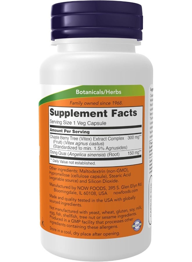 NOW Supplements, Chaste Berry Vitex Extract 300 mg with Dong Quai, Women's Health*, 90 Veg Capsules - Image 2