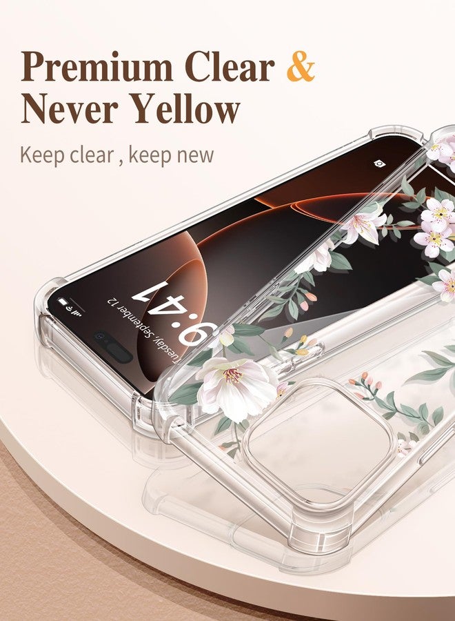 GVIEWIN Compatible with iPhone 16 Pro Max Case [Camera Control Covered] 6.9" with Screen Protector & Camera Lens Protector,Clear Shockproof Drop Protection Anti-scratch Floral Cover,Magnolia/White - Image 3