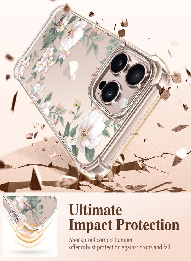 GVIEWIN Compatible with iPhone 16 Pro Max Case [Camera Control Covered] 6.9" with Screen Protector & Camera Lens Protector,Clear Shockproof Drop Protection Anti-scratch Floral Cover,Magnolia/White - Image 4