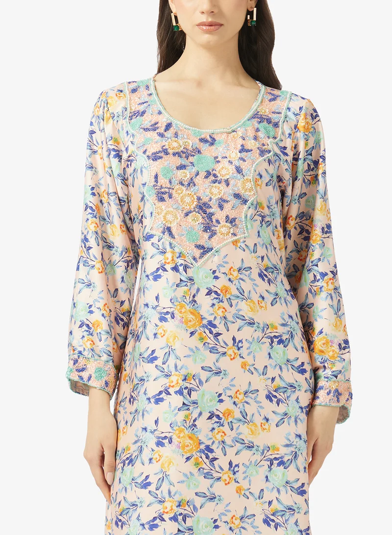 ARABIAN CLOSET Embellished Belted Jalabiya