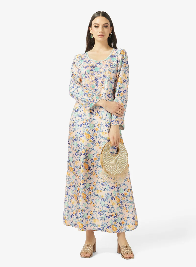 ARABIAN CLOSET Embellished Belted Jalabiya