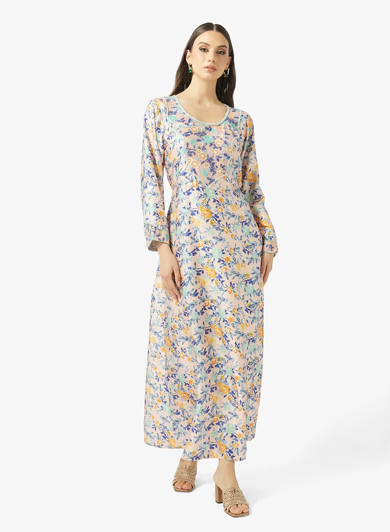 ARABIAN CLOSET Embellished Belted Jalabiya