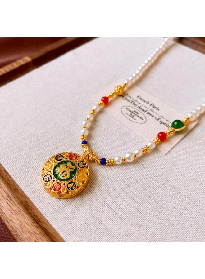 New Chinese Style Real Gold Electroplated Lotus Fan Necklace Fashionable Elegant Clavicle Chain Retro Light Luxury High-end Necklace For Women 