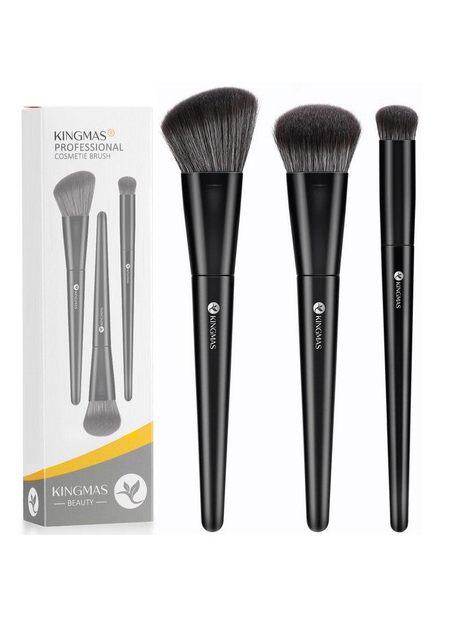 KINGMAS Kabuki Makeup Brushes, 3Pcs Angled Foundation Brush & Contour Concealer Brush Under Eye & Blusher Brush for Face Blush Bronzer Travel Buffing Stippling Contour Liquid Blending Makeup Brush set - Image 1
