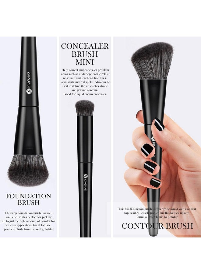 KINGMAS Kabuki Makeup Brushes, 3Pcs Angled Foundation Brush & Contour Concealer Brush Under Eye & Blusher Brush for Face Blush Bronzer Travel Buffing Stippling Contour Liquid Blending Makeup Brush set - Image 4