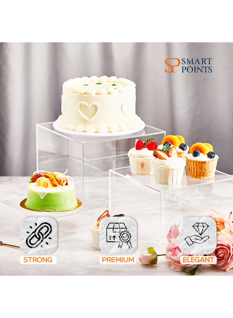 "سمارت بوينتس  " حوامل عرض شفافة من الأكريليك  – طقم 6 قواعد متعددة الأحجام للكعك والحلويات والمشروبات والديكور - Image 4
