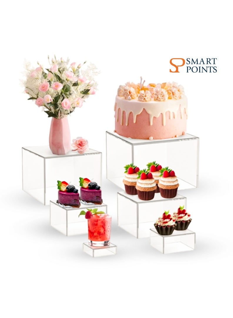 "سمارت بوينتس  " حوامل عرض شفافة من الأكريليك  – طقم 6 قواعد متعددة الأحجام للكعك والحلويات والمشروبات والديكور - Image 1