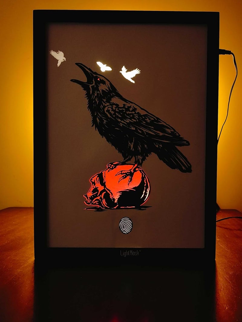 LightMask - Beyond Imagination Crow on Scalp LED Shadow Box 116x156 Inch 3D Flying Birds Illuminated LightUp Wall Art Handmade Decorative Shadowbox Frame with LED for Home Office Decor - Image 1