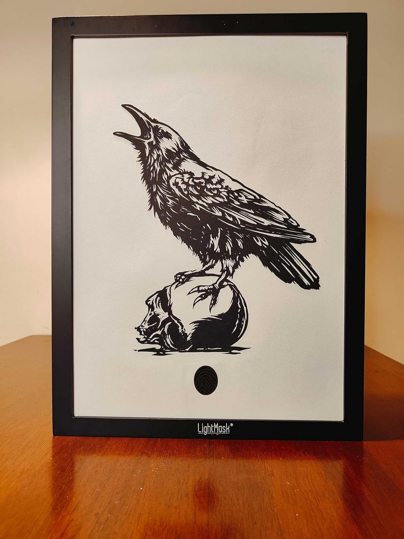 LightMask - Beyond Imagination Crow on Scalp LED Shadow Box 116x156 Inch 3D Flying Birds Illuminated LightUp Wall Art Handmade Decorative Shadowbox Frame with LED for Home Office Decor - Image 3