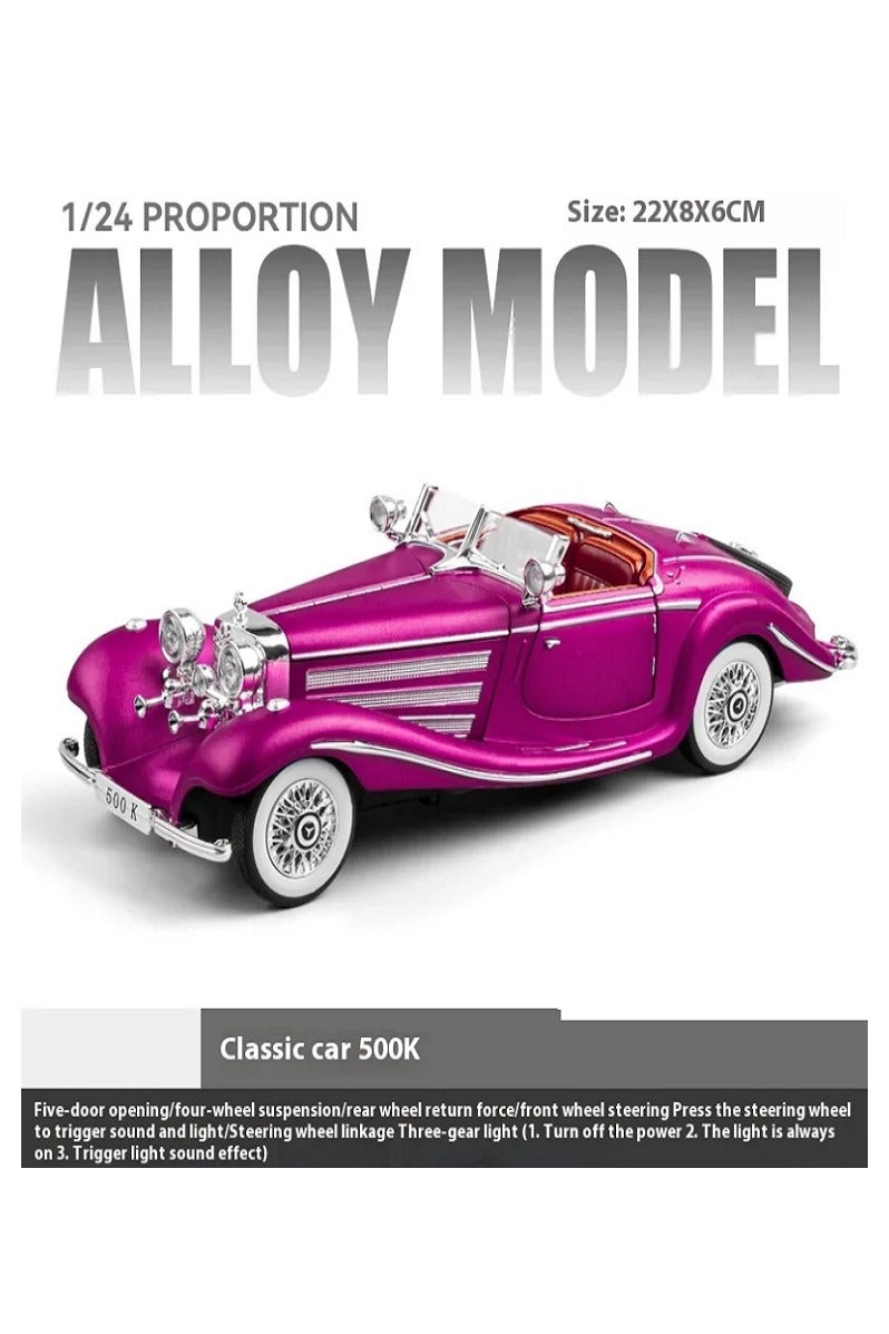 داي كاست سيارة مرسيدس بنز 500K كلاسيكية بمقياس 1/24، نموذج سيارة من سبائك معدنية مصبوبة، مزودة بأصوات وإضاءة (أرجوانية) - Image 1