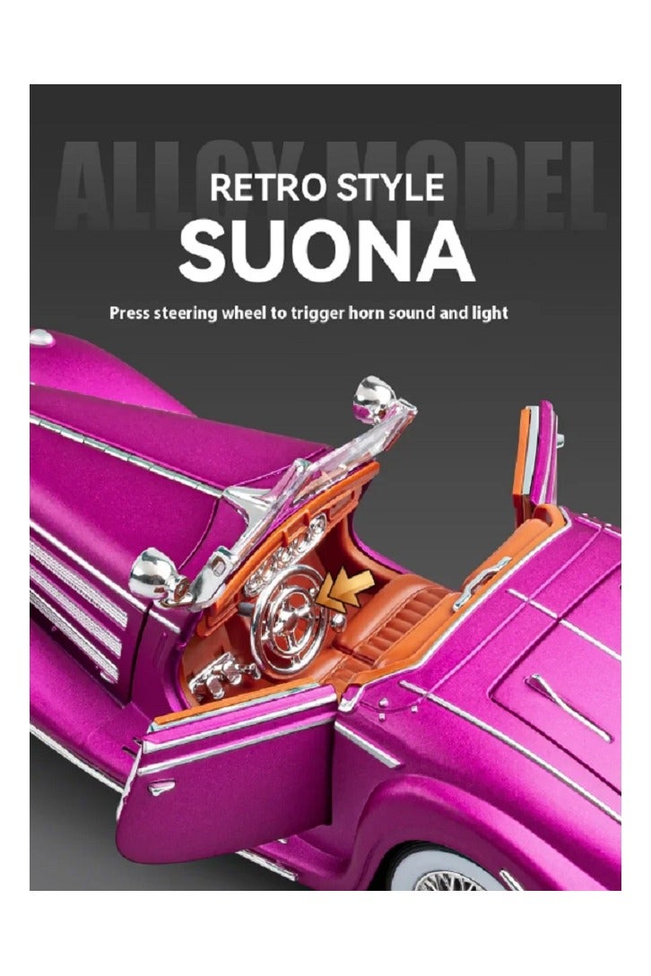 داي كاست سيارة مرسيدس بنز 500K كلاسيكية بمقياس 1/24، نموذج سيارة من سبائك معدنية مصبوبة، مزودة بأصوات وإضاءة (أرجوانية) - Image 3