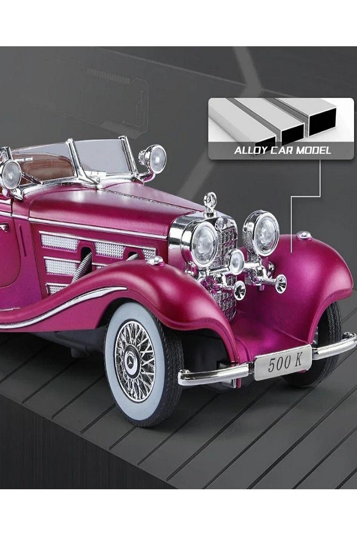 داي كاست سيارة مرسيدس بنز 500K كلاسيكية بمقياس 1/24، نموذج سيارة من سبائك معدنية مصبوبة، مزودة بأصوات وإضاءة (أرجوانية) - Image 5