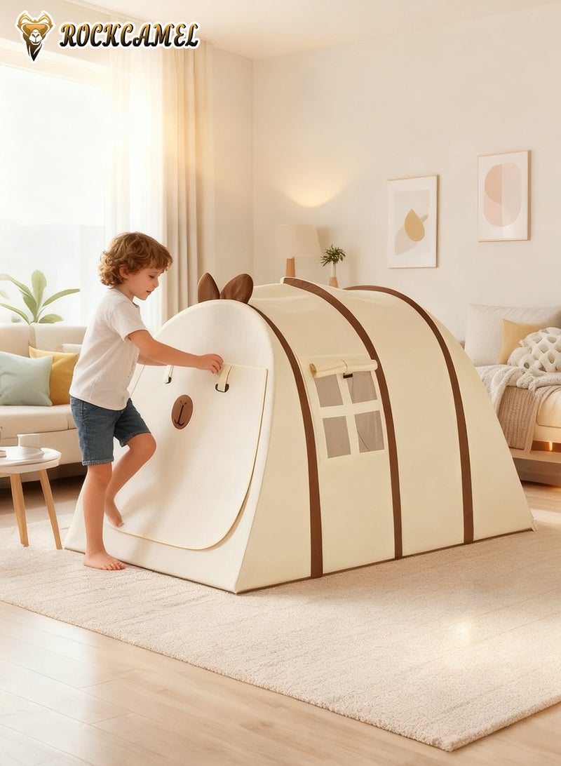 ROCKCAMEL "خيمة أطفال على شكل دب بنوافذ شبكية وحقيبة تخزين، سهلة الفتح والطي، مساحة لعب واسعة، هدية عيد ميلاد وأعياد للأطفال للاستخدام الداخلي والخارجي، 130*108*80 سم   " - Image 2