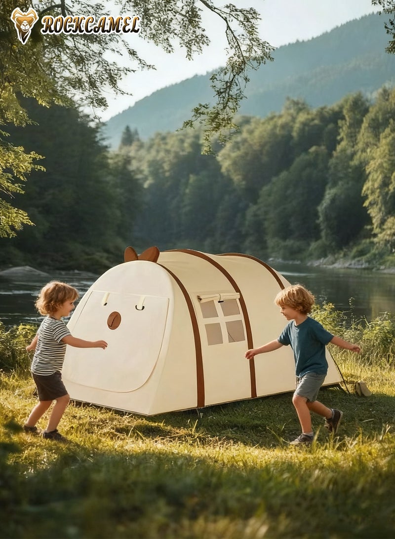 ROCKCAMEL "خيمة أطفال على شكل دب بنوافذ شبكية وحقيبة تخزين، سهلة الفتح والطي، مساحة لعب واسعة، هدية عيد ميلاد وأعياد للأطفال للاستخدام الداخلي والخارجي، 130*108*80 سم   " - Image 3