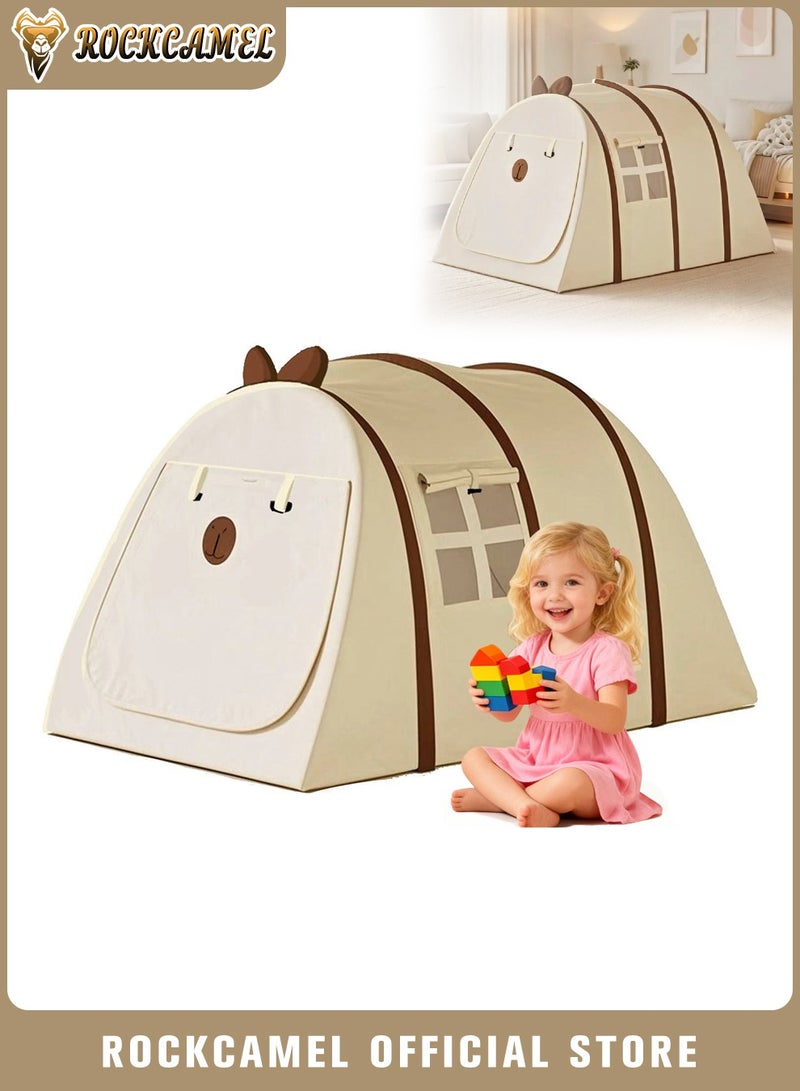 ROCKCAMEL "خيمة أطفال على شكل دب بنوافذ شبكية وحقيبة تخزين، سهلة الفتح والطي، مساحة لعب واسعة، هدية عيد ميلاد وأعياد للأطفال للاستخدام الداخلي والخارجي، 130*108*80 سم   " - Image 1