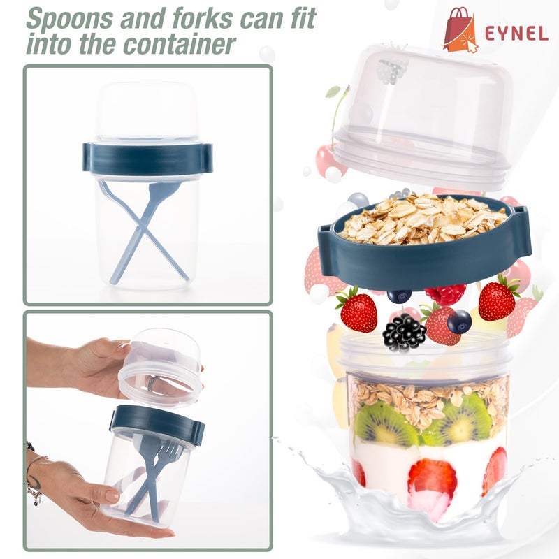 EYNEL 4 Pack Breakfast 22 oz On The Go Cups with Lids and Spoon, Reusable Cereal Yogurt Cup with Topping Plastic Overnight Oats Container for Granola Oatmeal (22 oz - 4 Pack) - Image 4