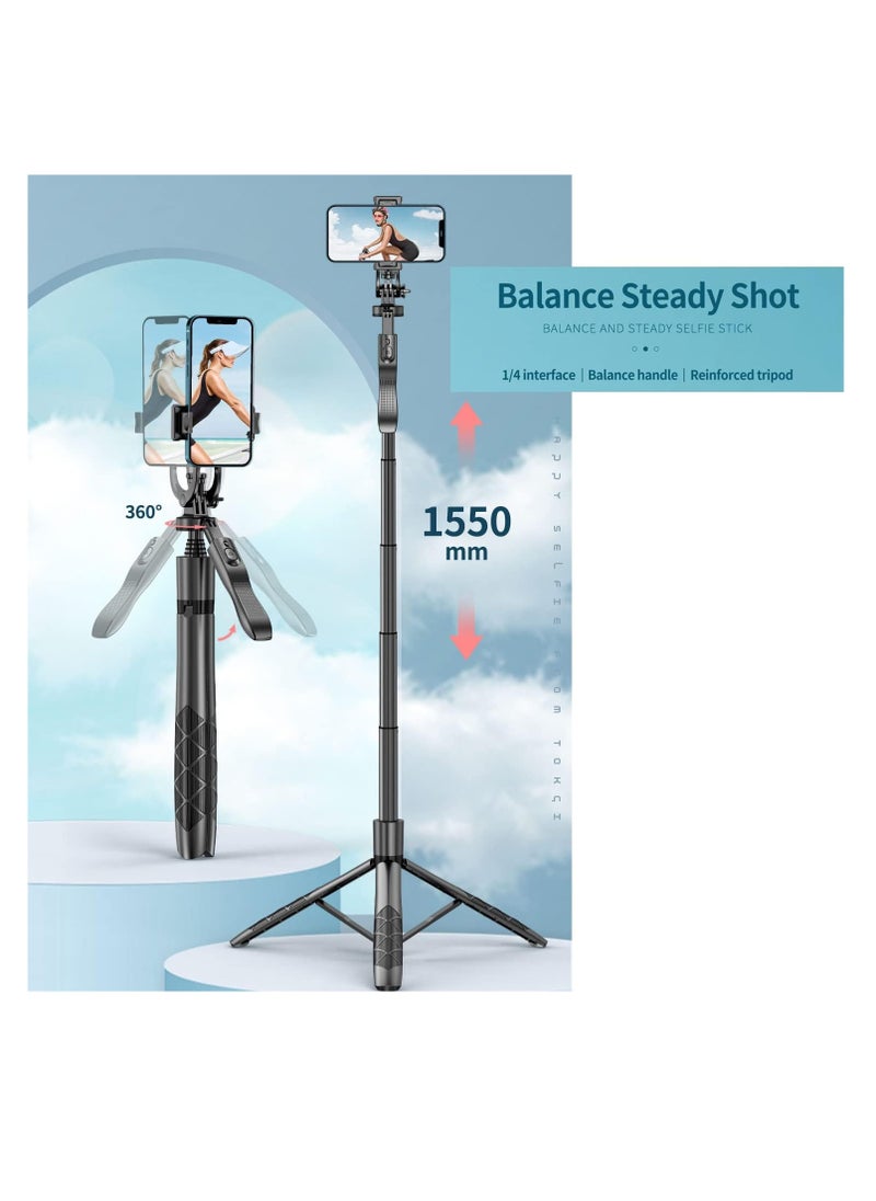 PLOKAMA - Multifunctional Selfie Stick Tripod, Rotatable Extendable to 160cm with Bluetooth Wireless Remote Control Phone Holder Portable and Retractable, Compatible with All Kinds of Mobile Phones and Cameras - Image 1