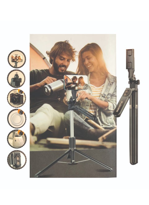 Multifunctional Selfie Stick Tripod, Rotatable Extendable to 160cm with Bluetooth Wireless Remote Control Phone Holder Portable and Retractable, Compatible with All Kinds of Mobile Phones and Cameras