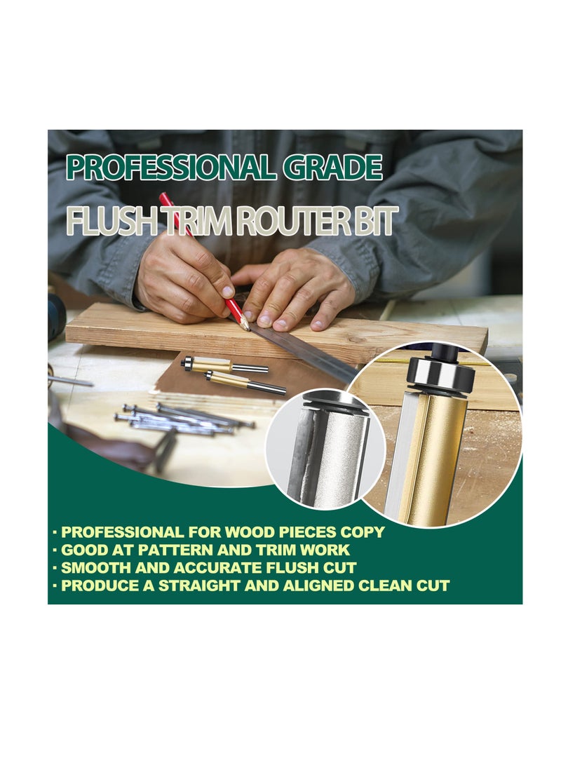 Zikra Flush Trim Router Bits Set 1/4'' Shank Carbide Template Top Bearing Flush Trim Bits Set Handy Durable Sharp Prevent Tear-Out - Image 3