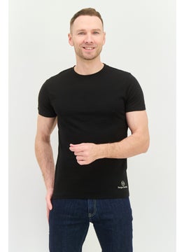 Men 2 Pcs Crew Neck Short Sleeve Brand Logo T-Shirt, Black