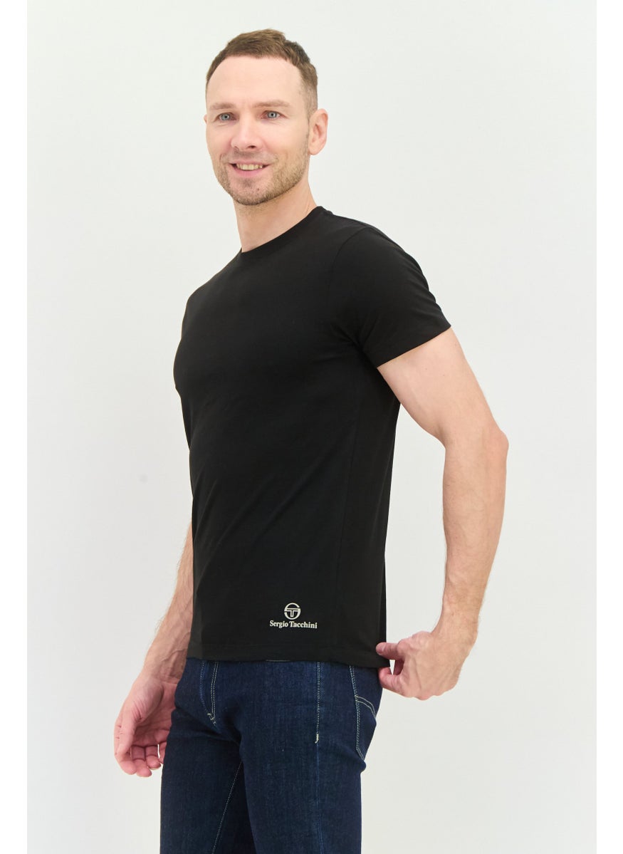 Sergio Tacchini - Men 2 Pcs Crew Neck Short Sleeve Brand Logo T-Shirt, Black - Image 1