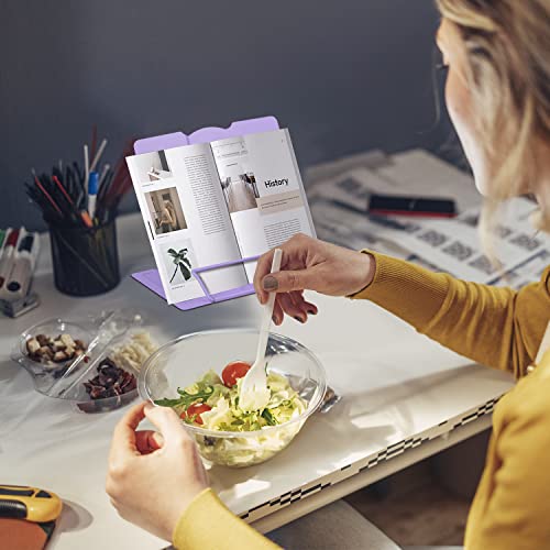 Honagu Metal Desk Book Holder, Hands Free Adjustable Cookbook & Document Holder, Portable Bookstand for Music Books, Textbooks, Recipes, Tablets & iPads (Purple) - Image 3