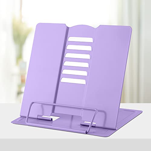 Honagu Metal Desk Book Holder, Hands Free Adjustable Cookbook & Document Holder, Portable Bookstand for Music Books, Textbooks, Recipes, Tablets & iPads (Purple) - Image 1