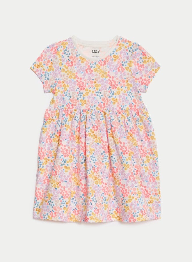 Marks & Spencer Baby-Girl's Cotton Modern Knee-Length Dress (60652298001_Multi Multicolour - Image 2