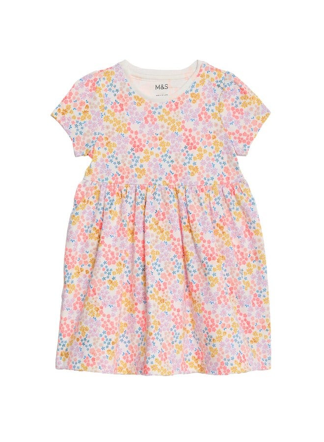 Marks & Spencer Baby-Girl's Cotton Modern Knee-Length Dress (60652298001_Multi Multicolour - Image 4