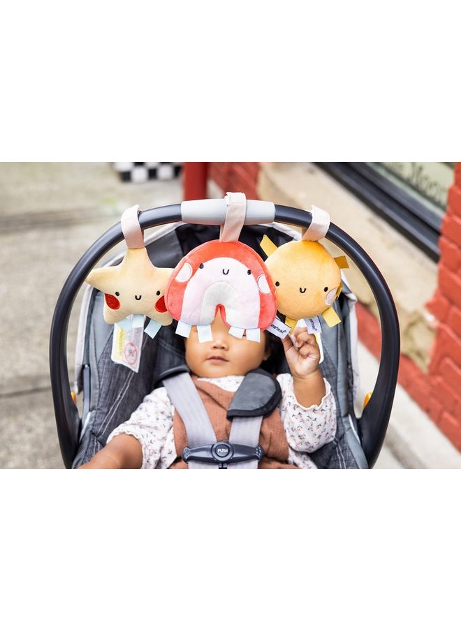 pearhead Rainbow Sun And Stars Stroller Toys, Plush Corduroy Baby Travel Car Seat Toy Set, Baby Hanging Interactive Toys, Gender-Neutral Baby Travel Accessories, Rainbow Sun Stars Set Of 3  - Image 2