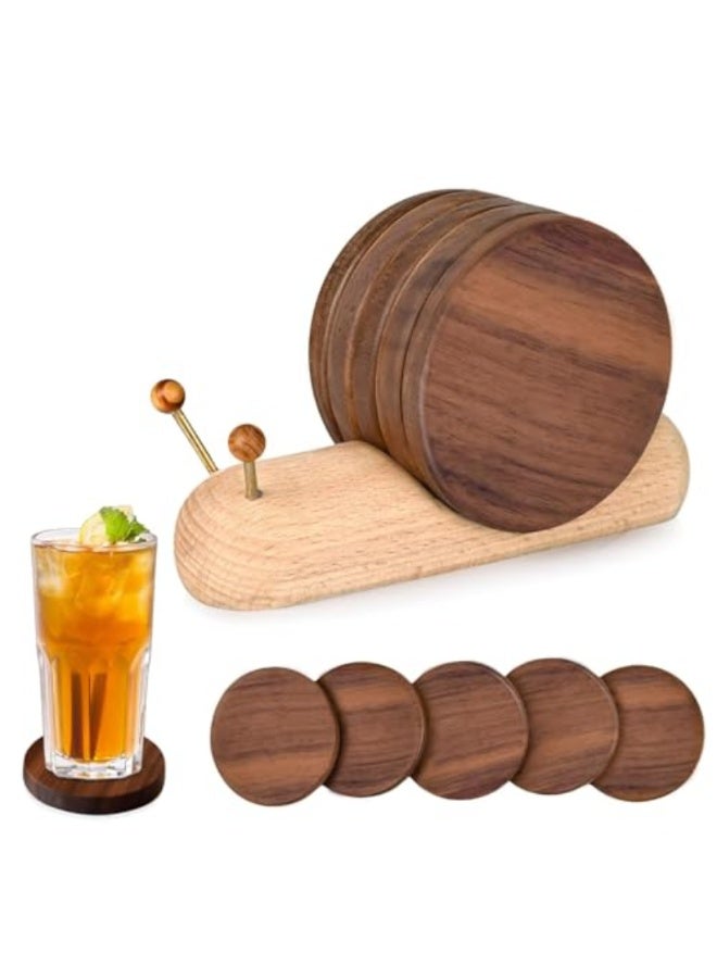 Noori 5Pcs Wooden Coasters, Cute Coasters Snail Funny Coffee Table  Decor Coasters, Wood Coaster Set, Table Protection for Drink Home Dining Table, Kitchen, Beer Bar - Image 1