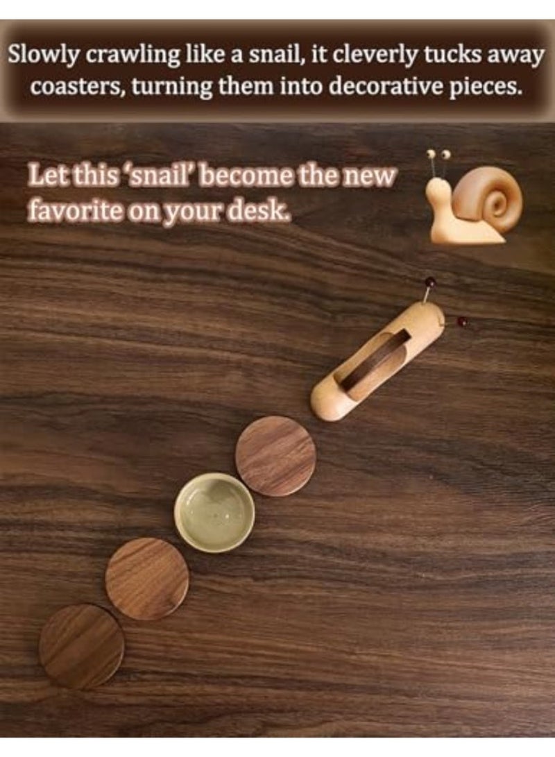 Noori 5Pcs Wooden Coasters, Cute Coasters Snail Funny Coffee Table  Decor Coasters, Wood Coaster Set, Table Protection for Drink Home Dining Table, Kitchen, Beer Bar - Image 3