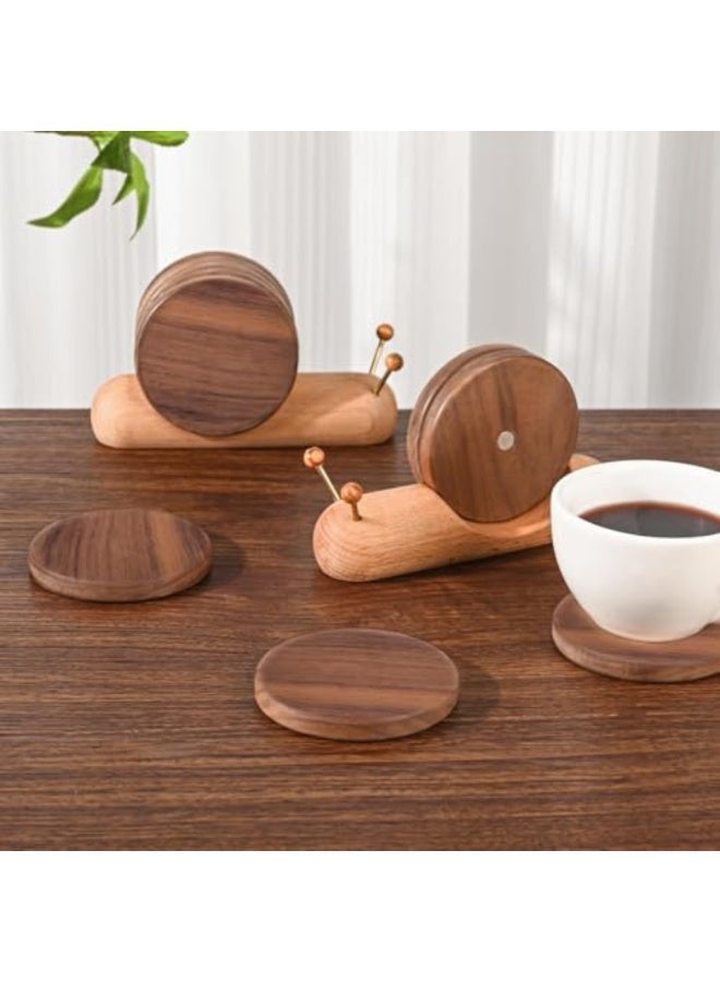 Noori 5Pcs Wooden Coasters, Cute Coasters Snail Funny Coffee Table  Decor Coasters, Wood Coaster Set, Table Protection for Drink Home Dining Table, Kitchen, Beer Bar - Image 4