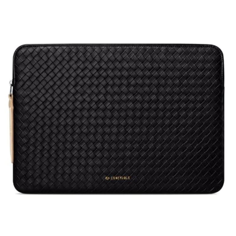 Comfyable Woven Laptop Sleeve 33 cm Genuine Leather Look Compatible with 13/13.3/14 Inch MacBook Air and MacBook Pro M5 M4 M3 M2 2025-2021, Mac Travel Bag for Men Women, Computer Sleeve, Black - Image 1
