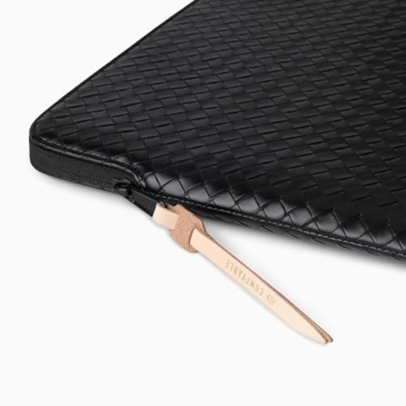 Comfyable Woven Laptop Sleeve 33 cm Genuine Leather Look Compatible with 13/13.3/14 Inch MacBook Air and MacBook Pro M5 M4 M3 M2 2025-2021, Mac Travel Bag for Men Women, Computer Sleeve, Black - Image 2