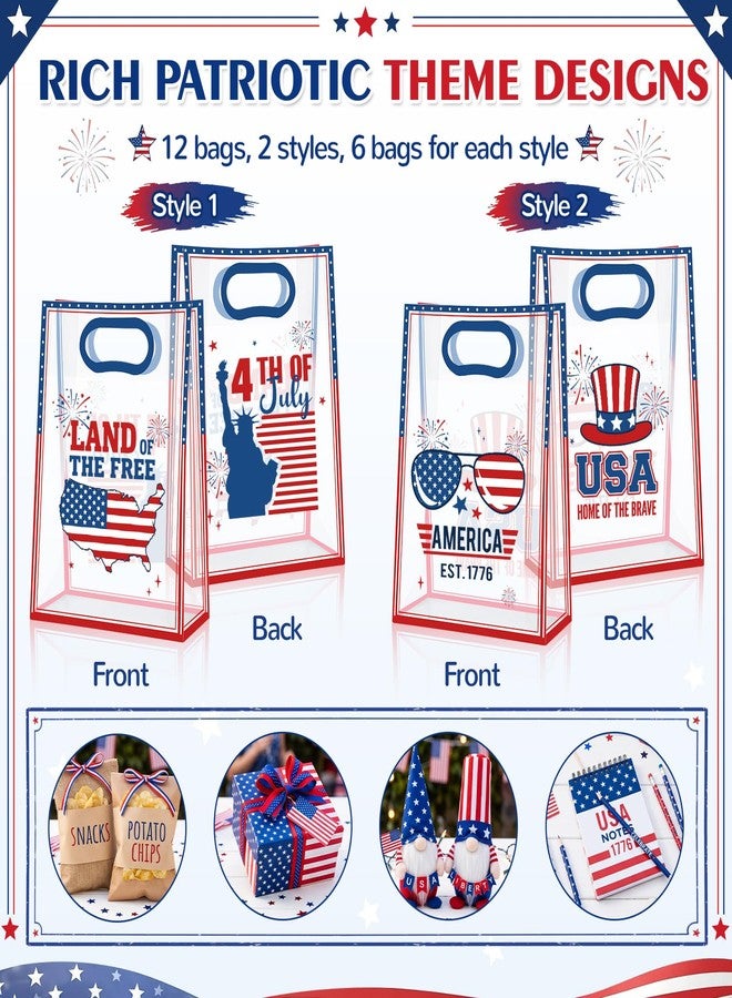 Aliceset 12 Pack 4th of July Clear Gift Bags with Handles Patriotic Goodie Bags with Bow Ribbon Decor for USA Red White Blue Veterans Party Candy Snacks Treat Favor, 10x7x3.15'' (Independence Day - Image 4