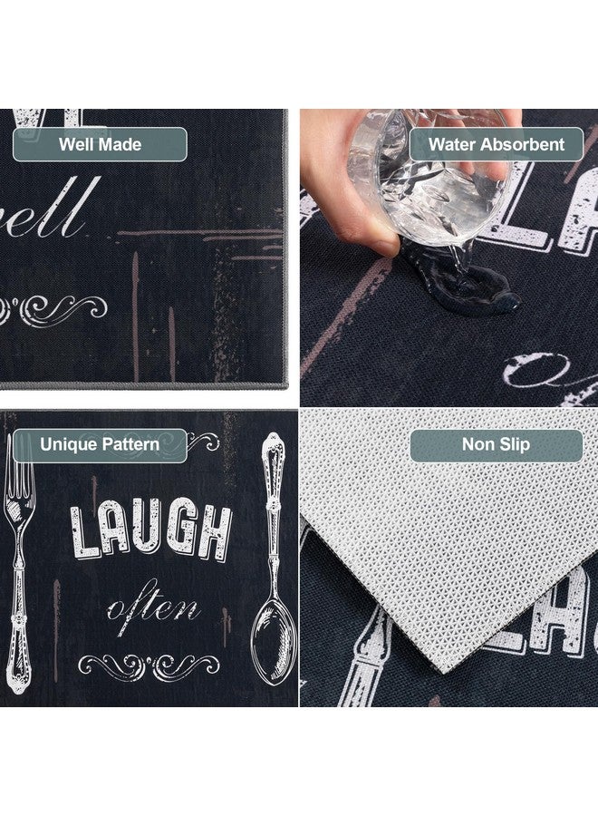 Carvapet 2 Pieces Kitchen Rug Set Non-Slip Backing Mat Throw For Kitchen Doormat Runner, Motto Design, Blackish/Dark Grey (17"X48"+17"X24") - Image 4