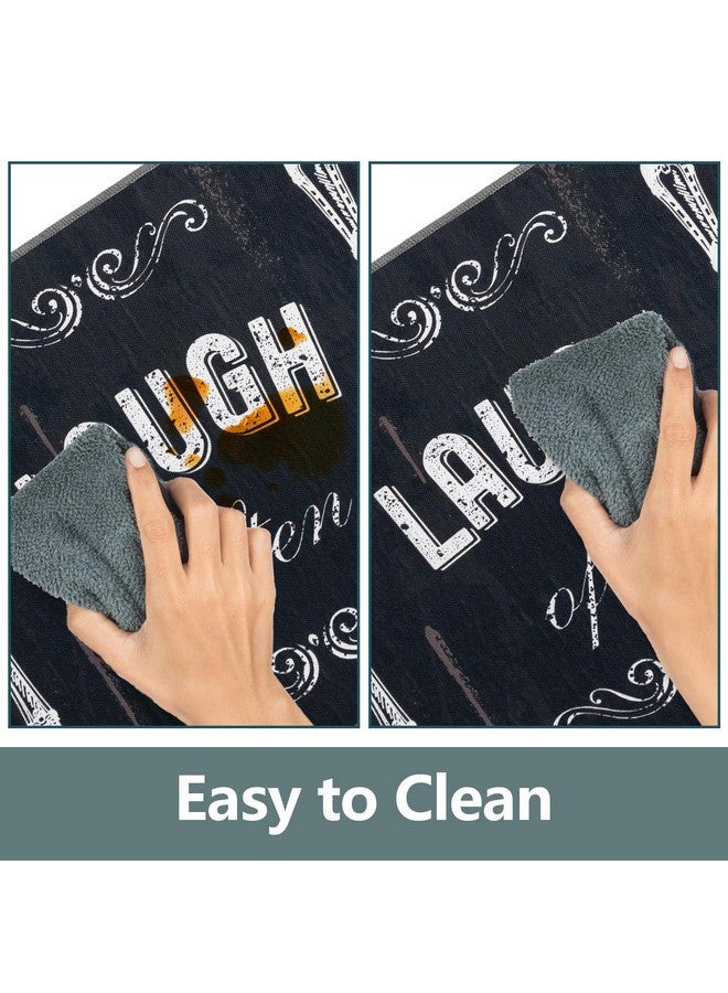 Carvapet 2 Pieces Kitchen Rug Set Non-Slip Backing Mat Throw For Kitchen Doormat Runner, Motto Design, Blackish/Dark Grey (17"X48"+17"X24") - Image 3