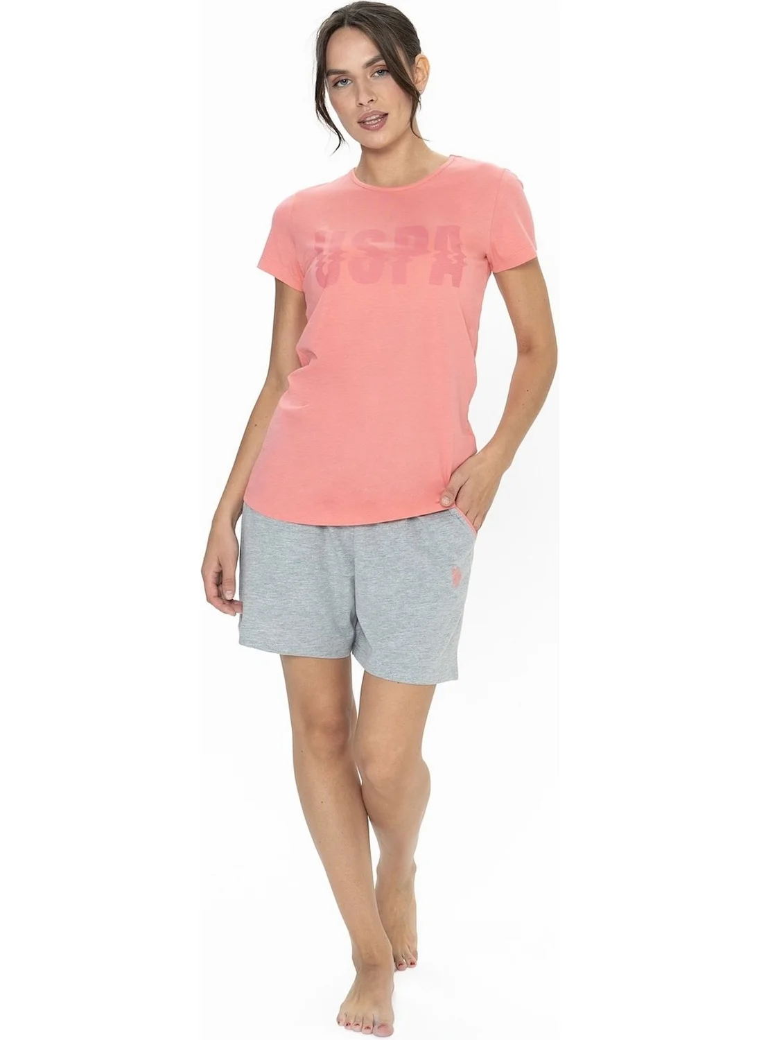 U.S. Polo Assn. 20011 Women's Short Sleeve Crew Neck Shorts Pajama Set-Pink
